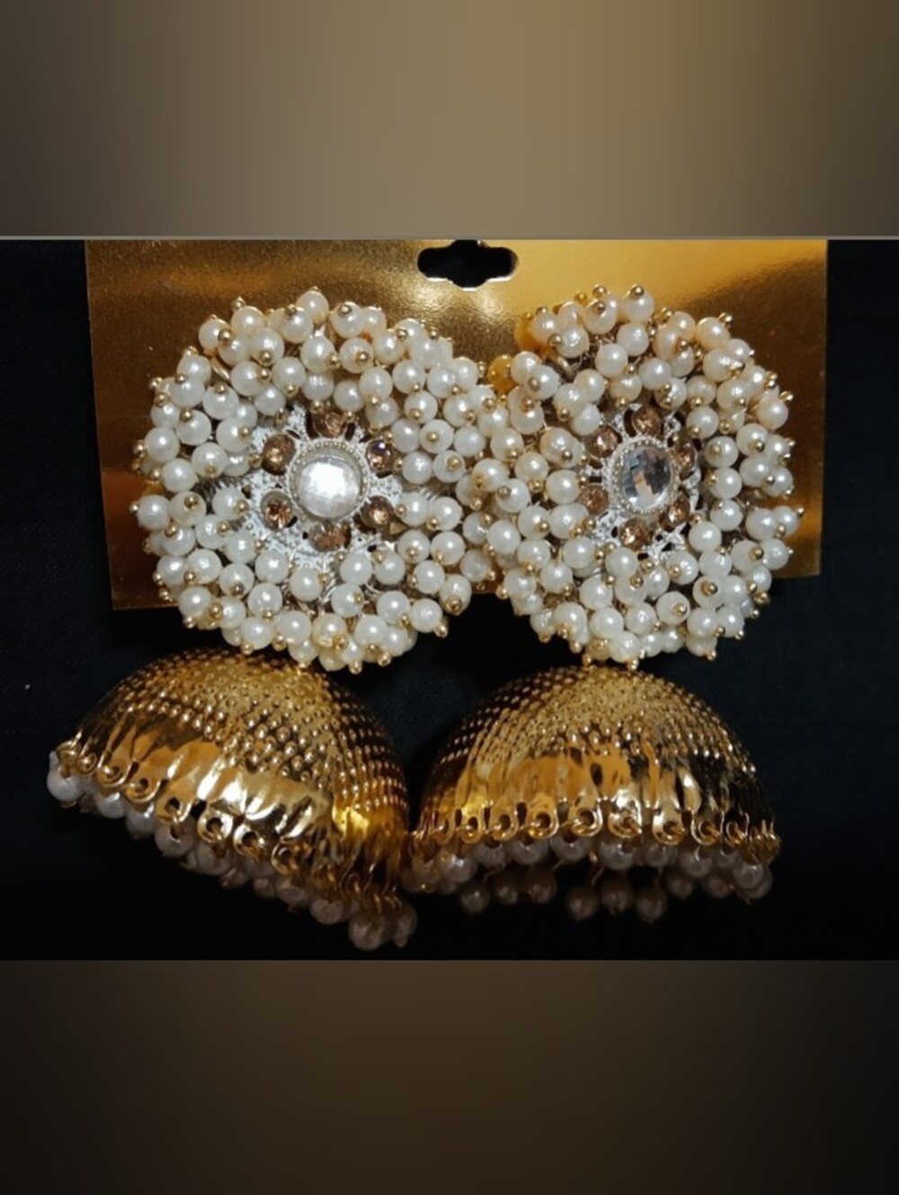Gold and White Pearl Jhumka Earrings - Elegant Women's Jewelry